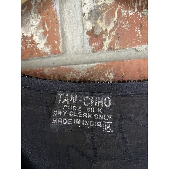 Vintage Beaded Silk Top & Midi Skirt Set Black Elegant Size Medium Formal MOTB - Picture 4 of 6